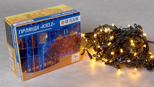 Гирлянда внешняя светодиодная Delux Icicle 75LED 2x0.7m 18 flash желт/черн IP44