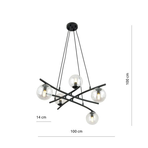 Люстра подвес EMIBIG Essa 5 Black/Transparent 1202/5